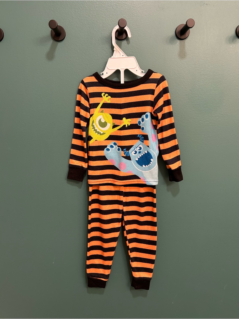 Disney Monsters Inc Orange & Black Striped Halloween Pajama Set